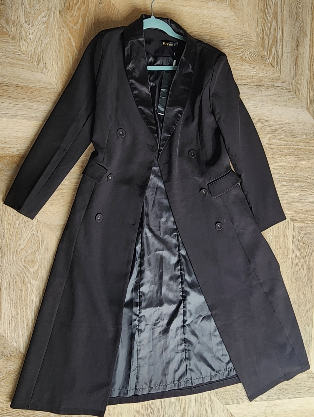 Incredible HY HOME Black Double-Breasted Long Coat Dress